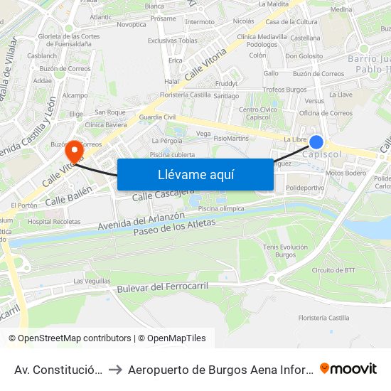 Av. Constitución 41 to Aeropuerto de Burgos Aena Informacion map