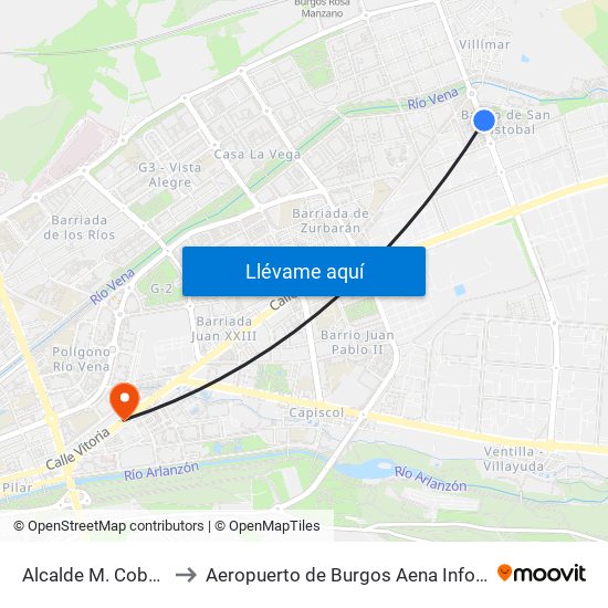 Alcalde M. Cobos 11 to Aeropuerto de Burgos Aena Informacion map