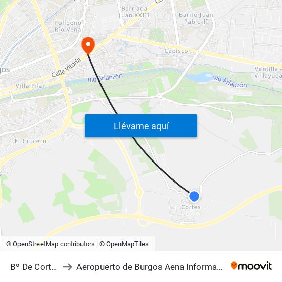 Bº De Cortes to Aeropuerto de Burgos Aena Informacion map