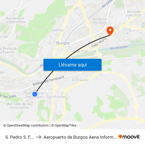 S. Pedro S. F. 33 to Aeropuerto de Burgos Aena Informacion map