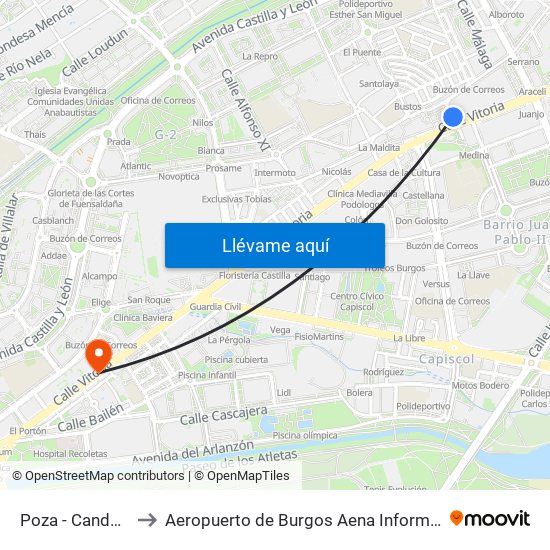 Poza - Candelas to Aeropuerto de Burgos Aena Informacion map