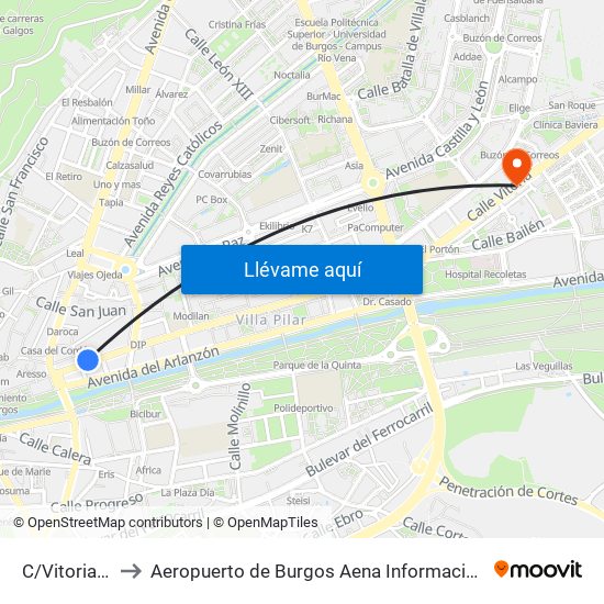 Vitoria 7 to Aeropuerto de Burgos Aena Informacion map