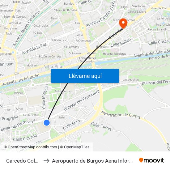 Carcedo Colegio to Aeropuerto de Burgos Aena Informacion map