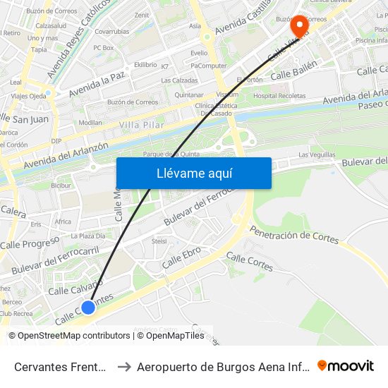 Cervantes Frente Al 16 to Aeropuerto de Burgos Aena Informacion map