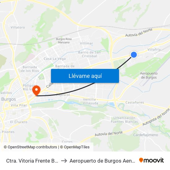 Ctra. Vitoria Frente Bda. Moisés to Aeropuerto de Burgos Aena Informacion map