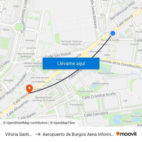 Vitoria Santiago to Aeropuerto de Burgos Aena Informacion map