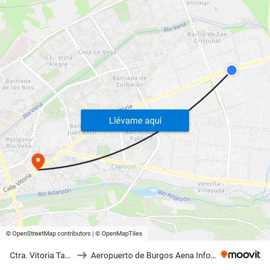 Ctra. Vitoria Taglosa to Aeropuerto de Burgos Aena Informacion map