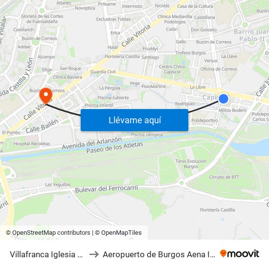 Villafranca Iglesia Capiscol to Aeropuerto de Burgos Aena Informacion map