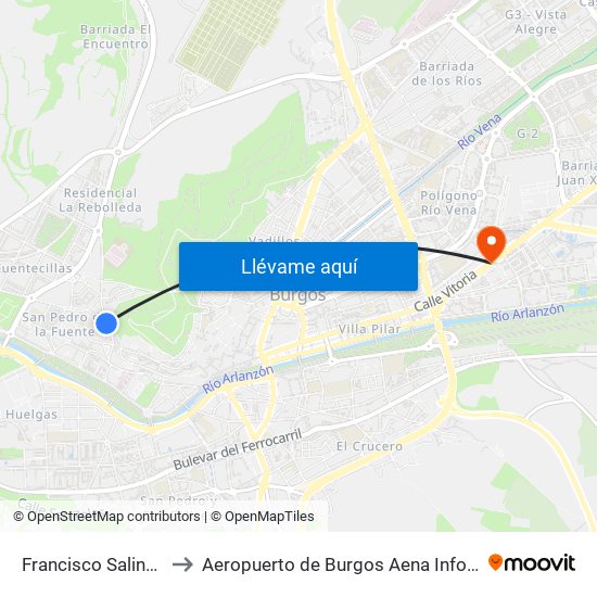Francisco Salinas 22 to Aeropuerto de Burgos Aena Informacion map