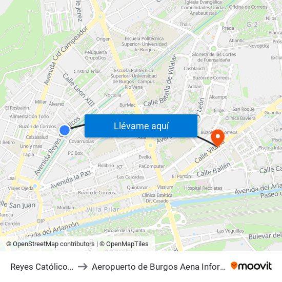 Reyes Católicos 33 to Aeropuerto de Burgos Aena Informacion map
