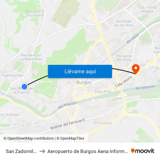 San Zadornil 23 to Aeropuerto de Burgos Aena Informacion map