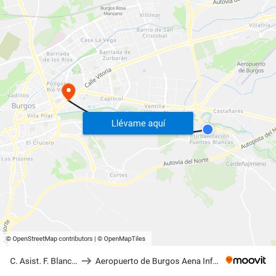 C. Asist. F. Blancas 2ª to Aeropuerto de Burgos Aena Informacion map