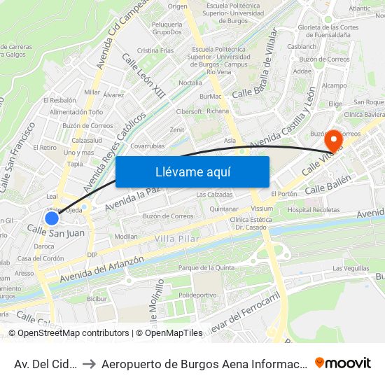 Av. Del Cid 4 to Aeropuerto de Burgos Aena Informacion map