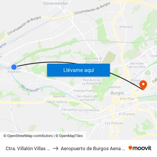 Ctra. Villalón Villas Arlanzón to Aeropuerto de Burgos Aena Informacion map
