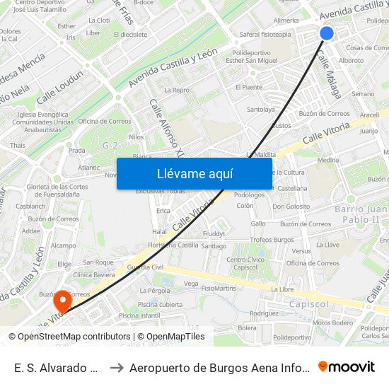 E. S. Alvarado Nº 20 to Aeropuerto de Burgos Aena Informacion map