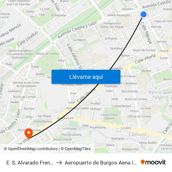 E. S. Alvarado Frente Al 20 to Aeropuerto de Burgos Aena Informacion map