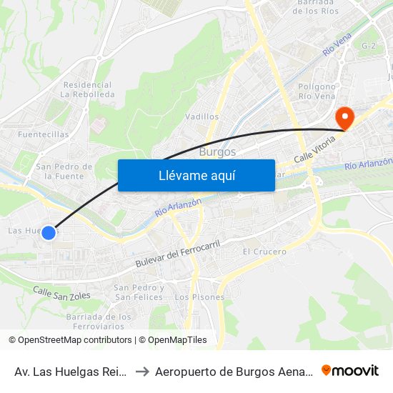 Av. Las Huelgas Reina Leonor to Aeropuerto de Burgos Aena Informacion map