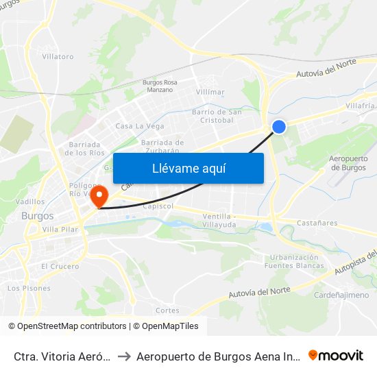 Ctra. Vitoria Aeródromo to Aeropuerto de Burgos Aena Informacion map