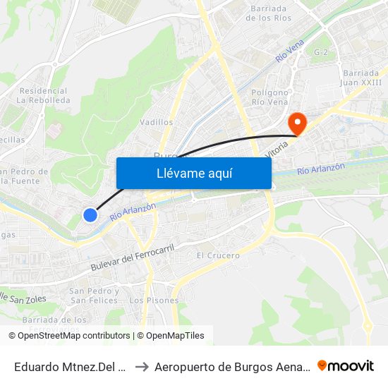 Eduardo Mtnez.Del Campo 10 to Aeropuerto de Burgos Aena Informacion map