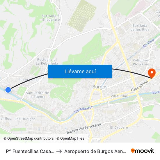 Pº Fuentecillas Casas Moneda to Aeropuerto de Burgos Aena Informacion map