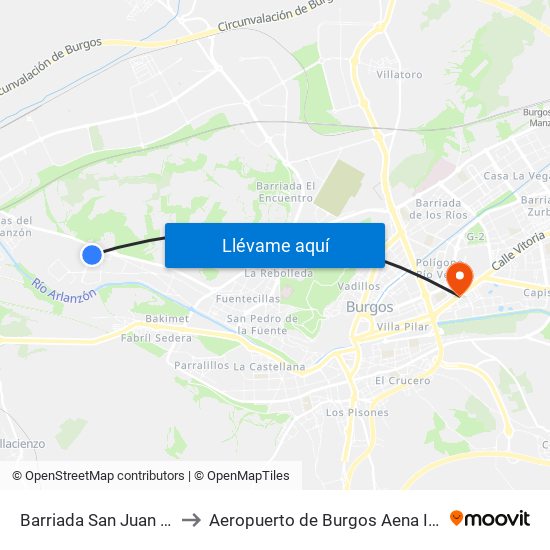 Barriada San Juan Bautista to Aeropuerto de Burgos Aena Informacion map