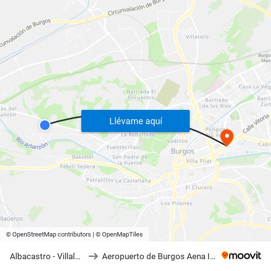 Albacastro - Villalonquejar to Aeropuerto de Burgos Aena Informacion map