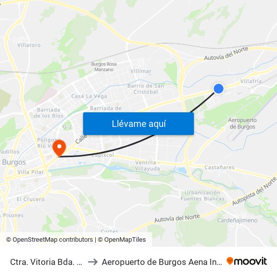 Ctra. Vitoria Bda. Moisés to Aeropuerto de Burgos Aena Informacion map