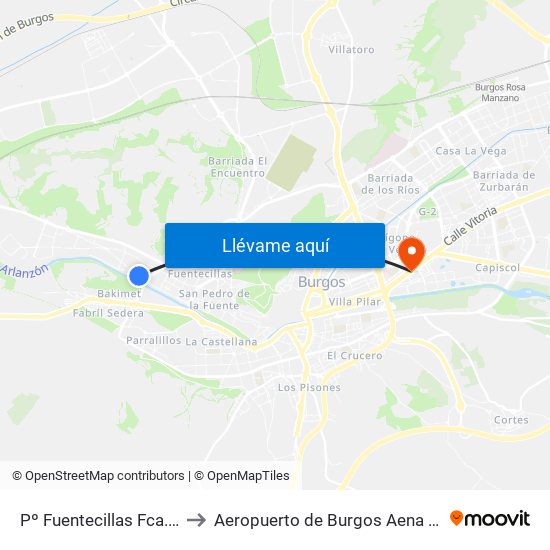 Pº Fuentecillas Fca. Moneda to Aeropuerto de Burgos Aena Informacion map