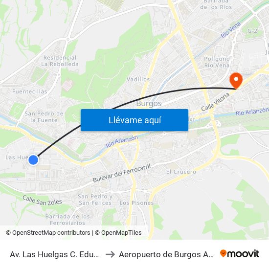 Av. Las Huelgas C. Educación Especial to Aeropuerto de Burgos Aena Informacion map