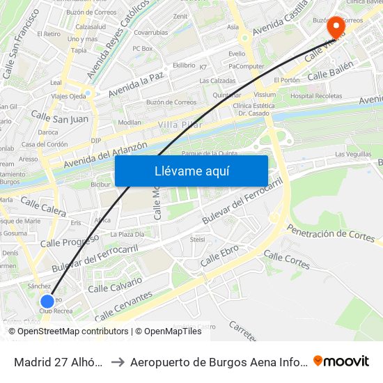 Madrid 27 Alhóndiga to Aeropuerto de Burgos Aena Informacion map