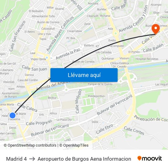 Madrid 4 to Aeropuerto de Burgos Aena Informacion map