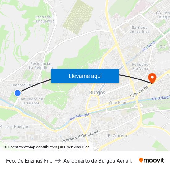 Fco. De Enzinas Frente 16 to Aeropuerto de Burgos Aena Informacion map