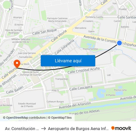 Av. Constitución 16-18 to Aeropuerto de Burgos Aena Informacion map