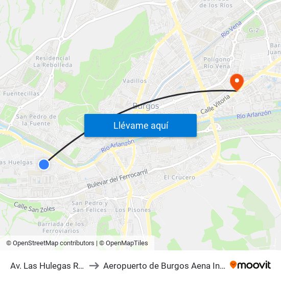 Av. Las Hulegas Rotonda to Aeropuerto de Burgos Aena Informacion map