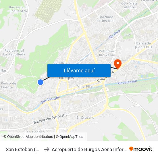 San Esteban (Arco) to Aeropuerto de Burgos Aena Informacion map