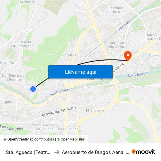 Sta. Águeda (Teatro Clunia) to Aeropuerto de Burgos Aena Informacion map