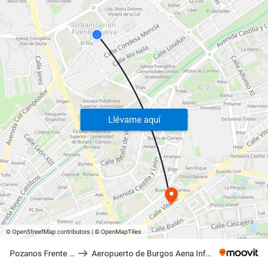 Pozanos Frente Al 50 to Aeropuerto de Burgos Aena Informacion map
