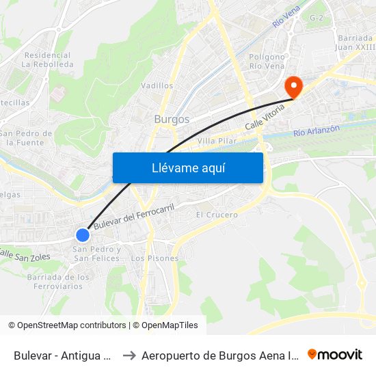 Bulevar - Antigua Estación to Aeropuerto de Burgos Aena Informacion map