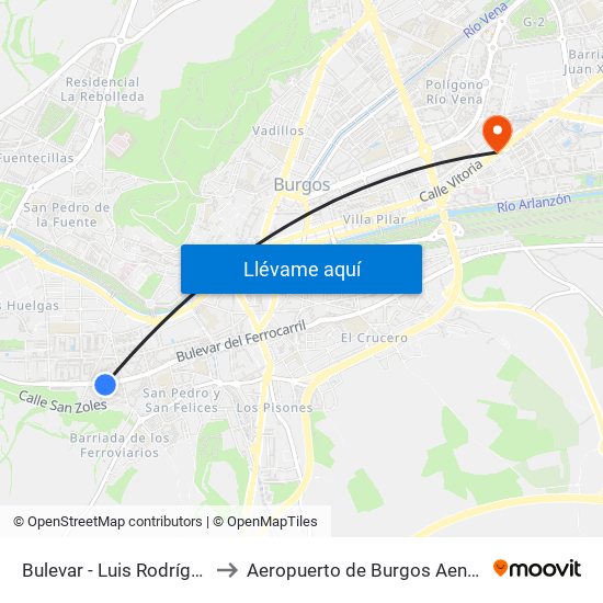 Bulevar - Luis Rodríguez Arango to Aeropuerto de Burgos Aena Informacion map