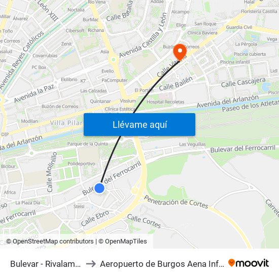 Bulevar - Rivalamora 14 to Aeropuerto de Burgos Aena Informacion map