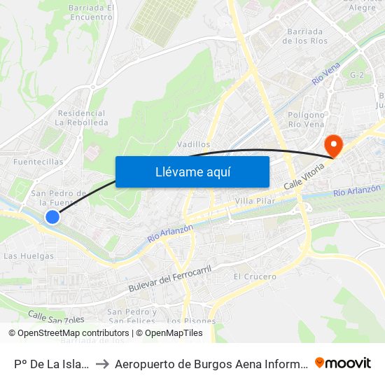 Pº De La Isla 20 to Aeropuerto de Burgos Aena Informacion map