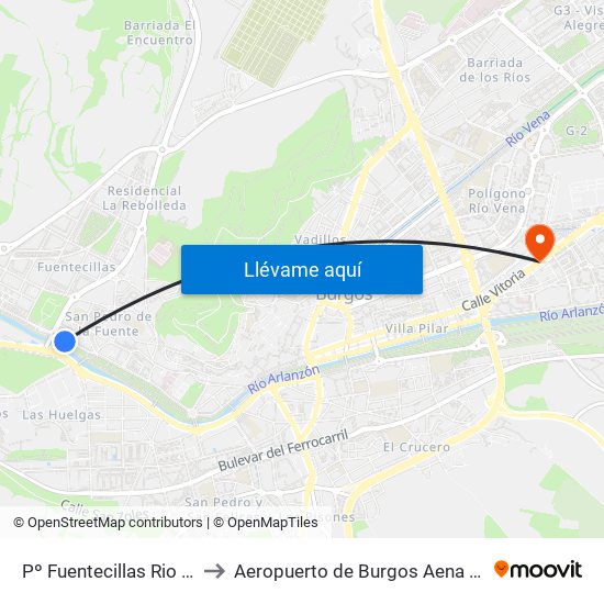 Pº Fuentecillas Rio Arlanzón to Aeropuerto de Burgos Aena Informacion map