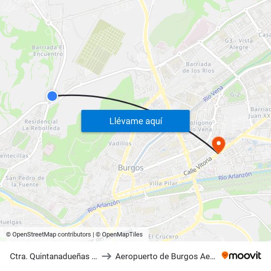 Ctra. Quintanadueñas - Cementerio to Aeropuerto de Burgos Aena Informacion map