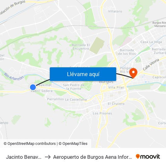 Jacinto Benavente to Aeropuerto de Burgos Aena Informacion map