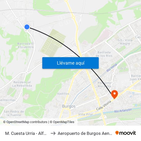 M. Cuesta Urría - Alfoz De Bricia to Aeropuerto de Burgos Aena Informacion map