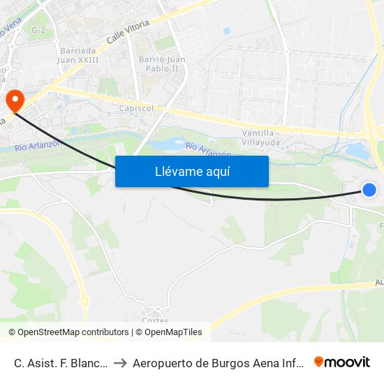 C. Asist. F. Blancas 4ª to Aeropuerto de Burgos Aena Informacion map