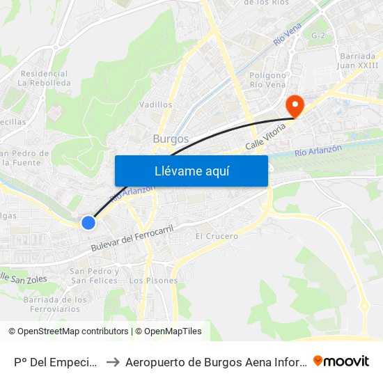 Pº Del Empecinado to Aeropuerto de Burgos Aena Informacion map