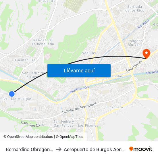 Bernardino Obregón Parralillos to Aeropuerto de Burgos Aena Informacion map