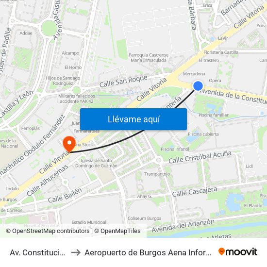 Av. Constitución 7 to Aeropuerto de Burgos Aena Informacion map