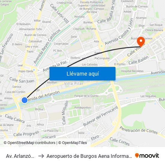 Av. Arlanzón 4 to Aeropuerto de Burgos Aena Informacion map